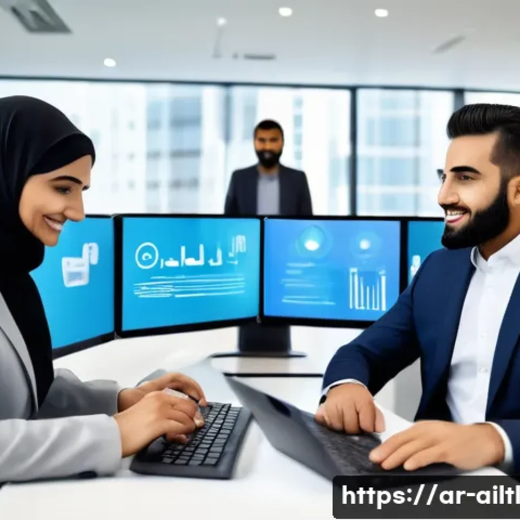 감정 인식 AI와 고객 만족도 조사 - A modern Middle Eastern customer service center with diverse Arabic-speaking professionals using AI-...