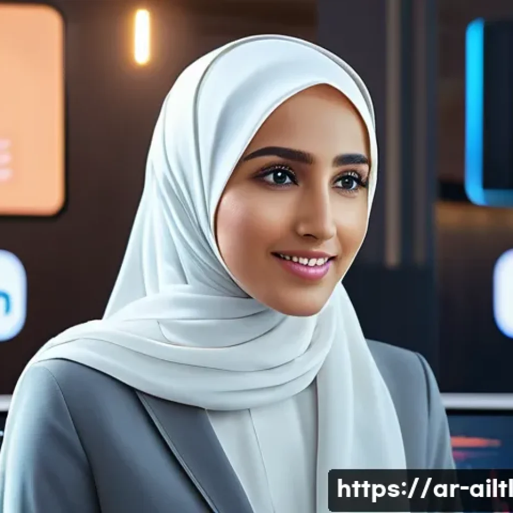 감정 인식 AI 시스템의 사용자 경험 최적화 - A modern digital customer support center in a Middle Eastern setting, featuring a female AI assistan...