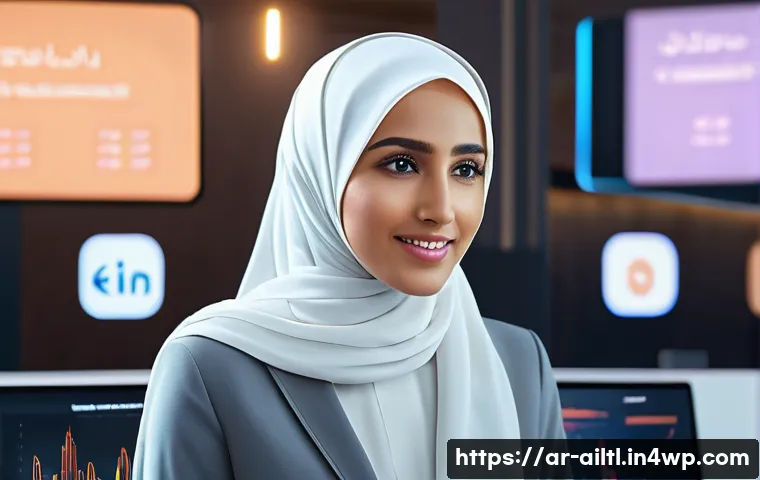 감정 인식 AI 시스템의 사용자 경험 최적화 - A modern digital customer support center in a Middle Eastern setting, featuring a female AI assistan...