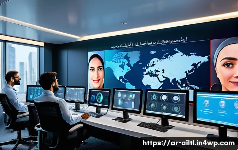 감정 인식 AI의 장비 및 인프라 - A high-tech emotion recognition laboratory scene in a modern Middle Eastern office, featuring advanc...