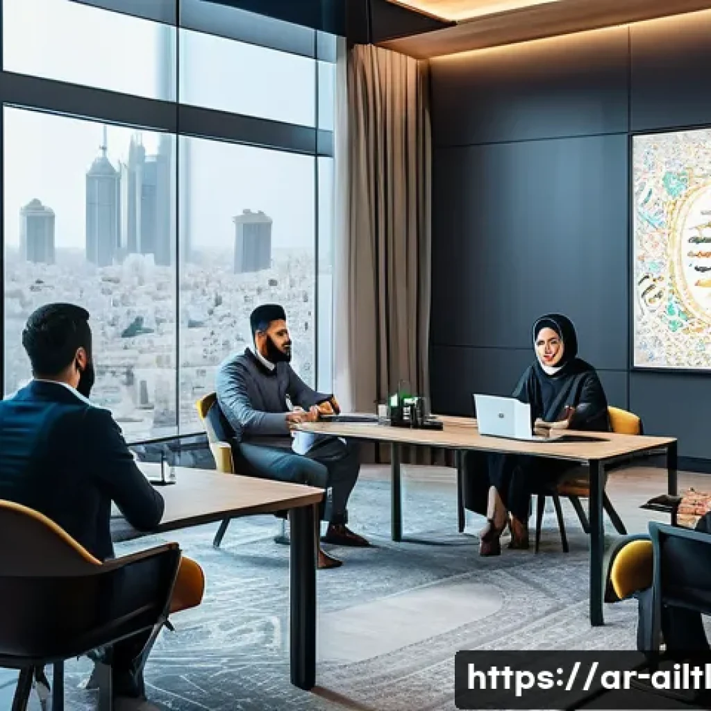 감정 인식 AI 도구 비교 분석 - A modern digital marketing office scene focused on an Arabic-speaking team analyzing social media se...
